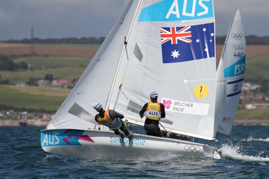 Malcom Page and Mathew Belcher (AUS) Day 9 2012 Olympic Regatta, Weymouth © Richard Gladwell www.photosport.co.nz